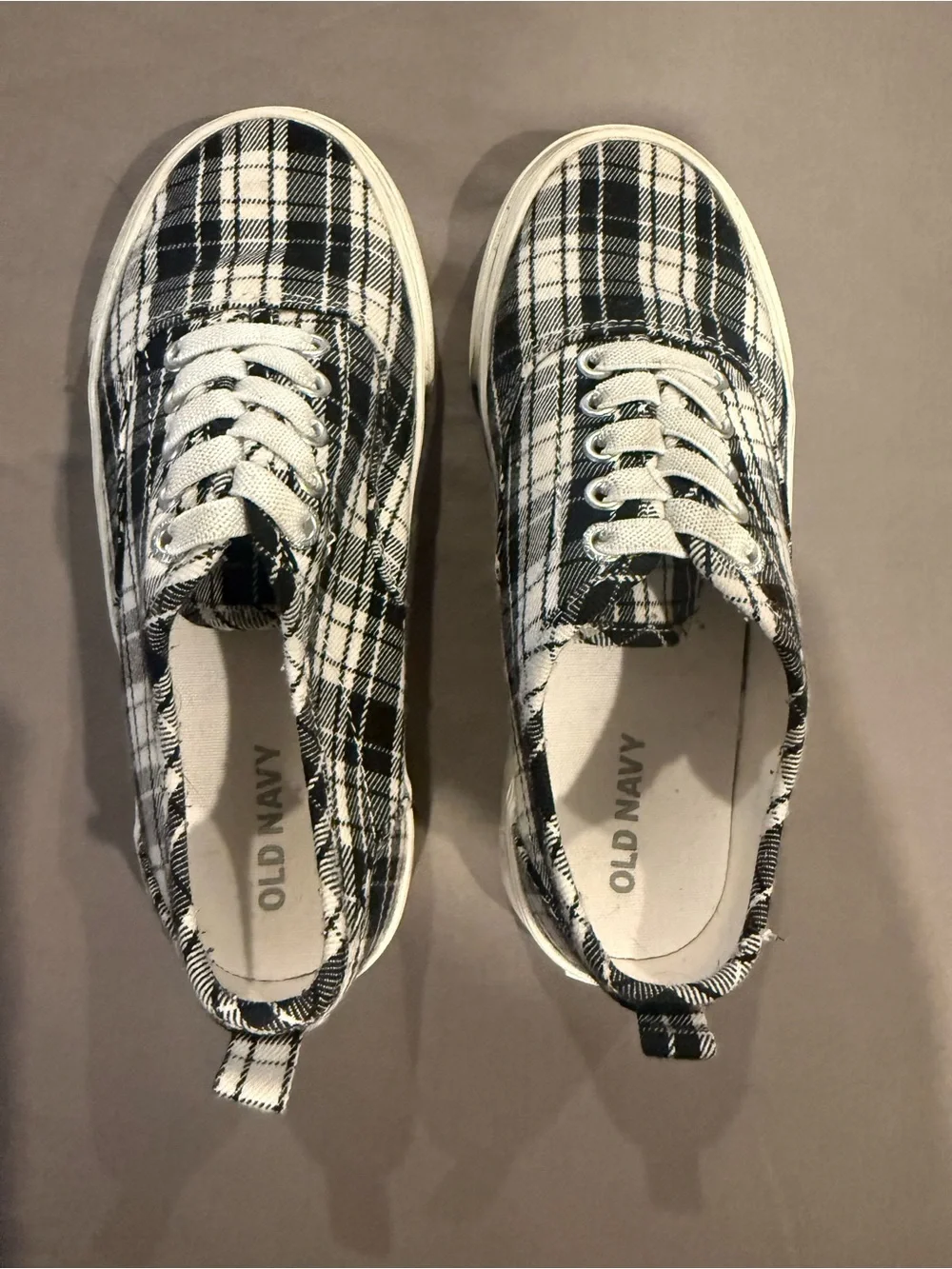 Old Navy Black & White Plaid Kids Canvas Sneakers